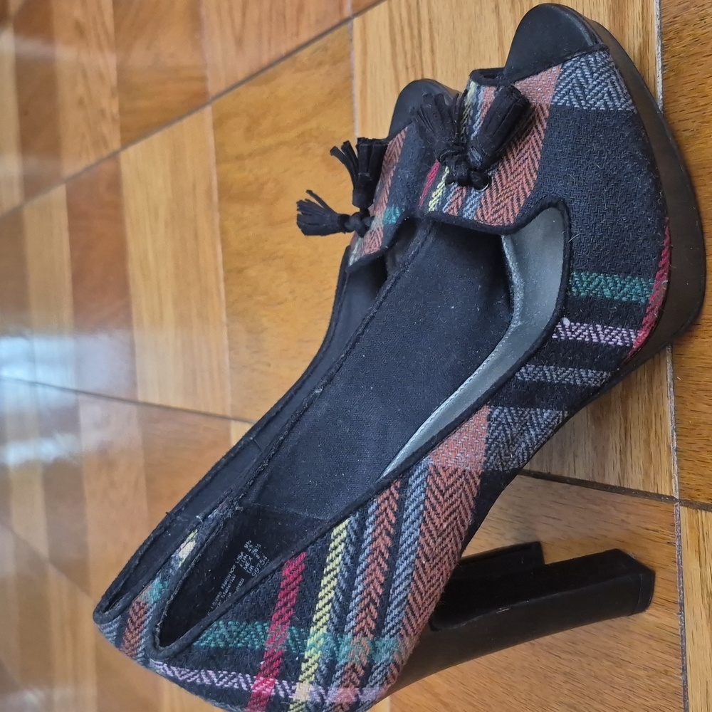 Christian Siriano Plaid Peep-Toe Heels